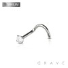 IMPLANT GRADE SOLID TITANIUM NOSE SCREW (FISH HOOK) WITH PRONG SET CZ